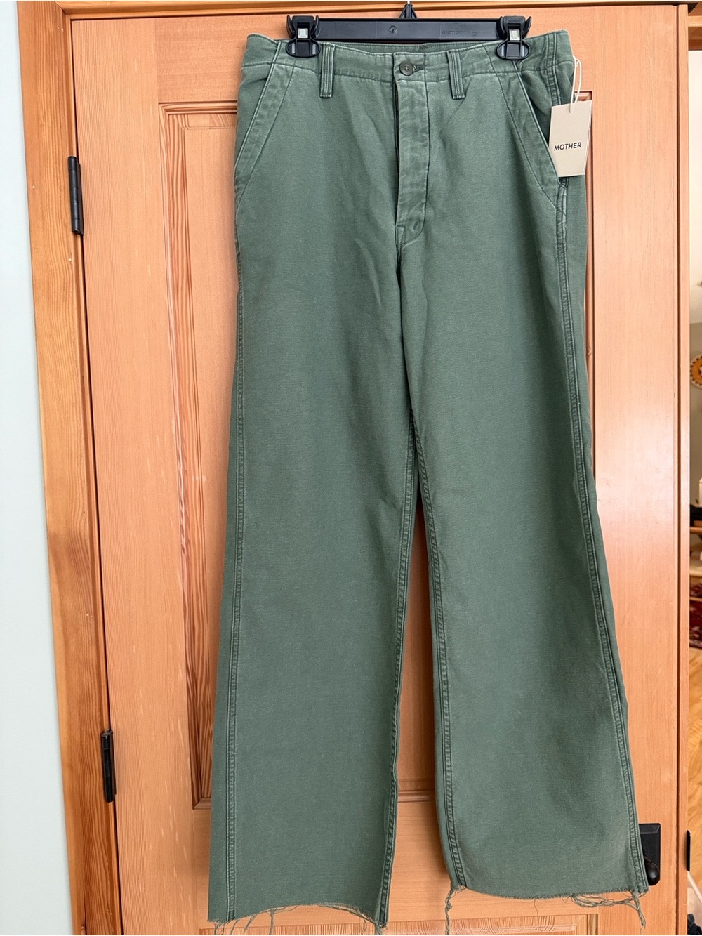 NWT MOTHER Olive Green Wide-Leg Cotton Trousers - Major Sneak Fray in Roger That - Picture 7 of 9